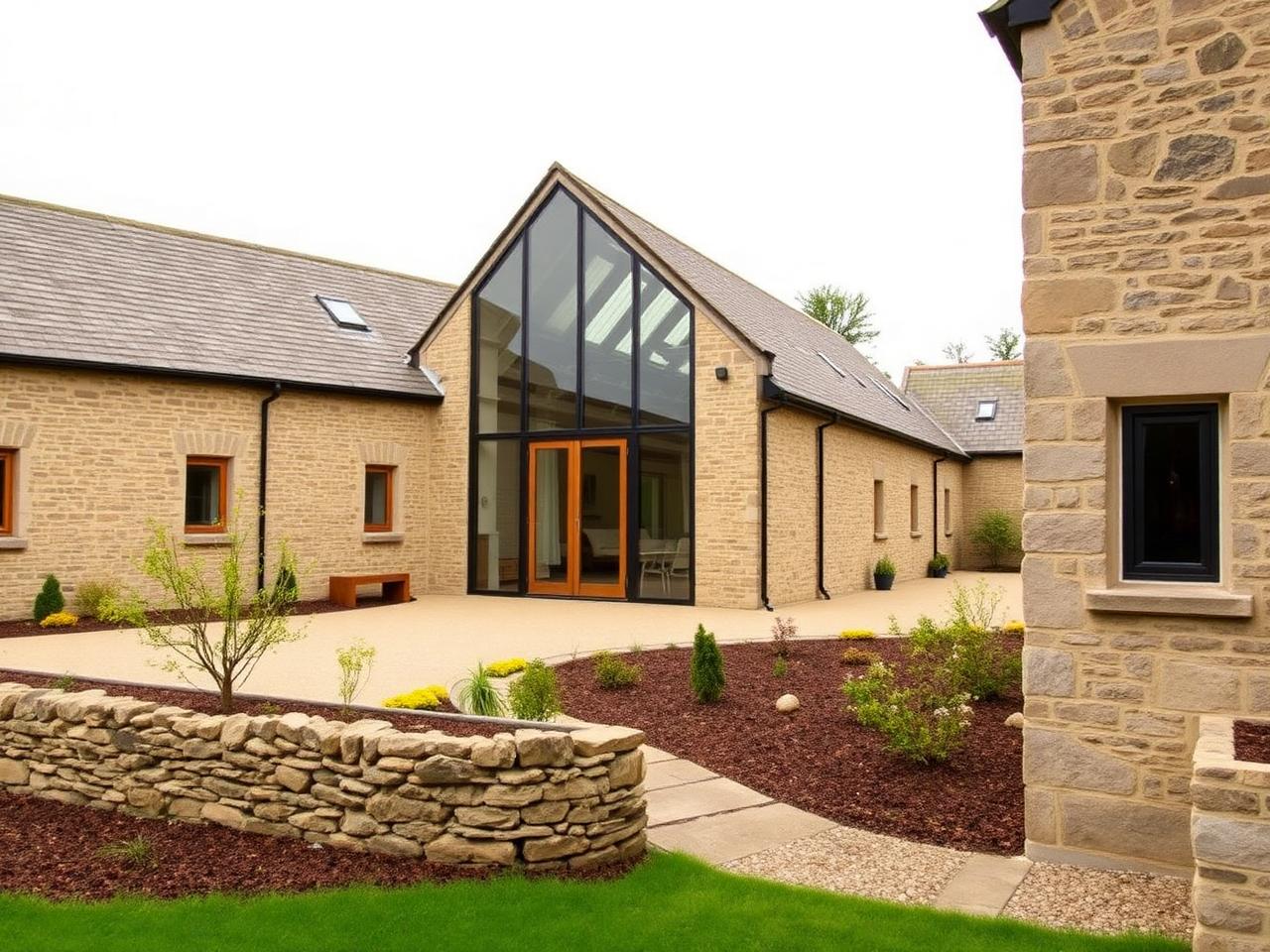 Restored Somerset limestone building with slate roof